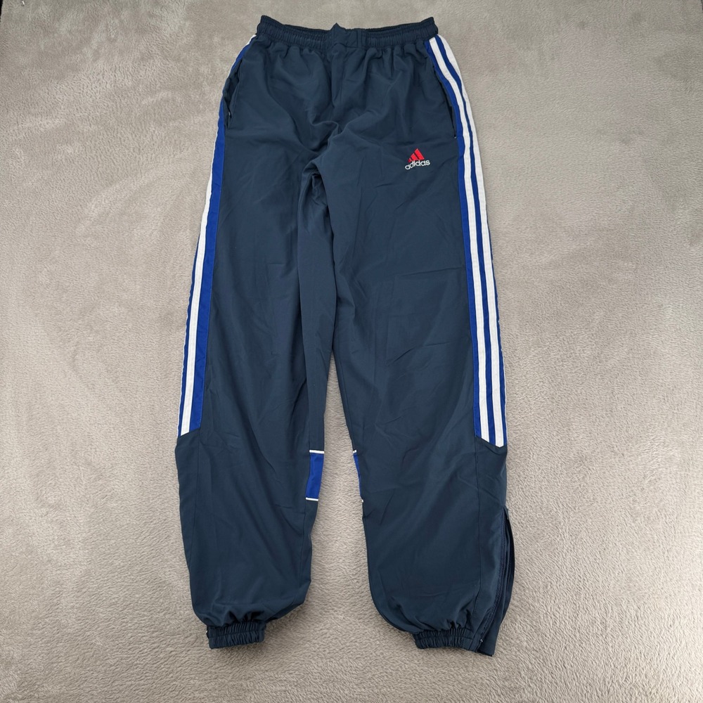 Adidas Mens Track Pants Medium Navy Blue Preowned 3-Stripe Windbreaker Joggers